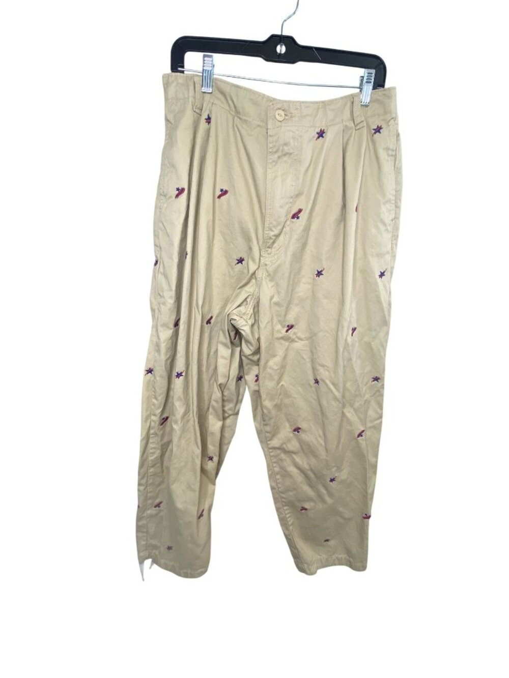 Urban Outfitters Unisex L Khaki Embroidered Star Pants Elastic Waist Cotton